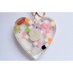 big heart in resin with inclusion key chain