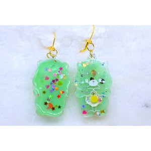 Green bears earrings in resin