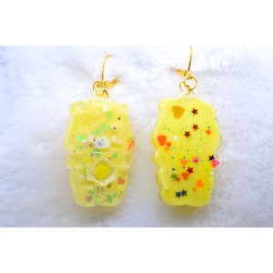 Yellow bears earrings in resin handmade in France