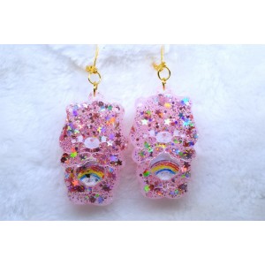 Pink bears earrings in resin handmade jewelry