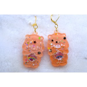 Orange bears earrings in resin handmade jewelry