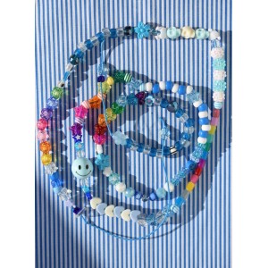 Long blue polymer and beads necklace