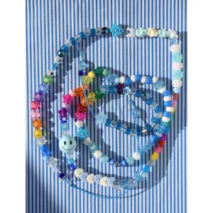 Long strap bleu en perles mixées fait main