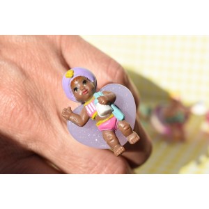 handmade heart resin ring with plastic baby