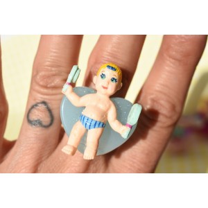 Tiny vintage baby on resin pop ring