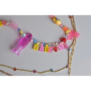 Triple raw necklace colorful handmade beaded choker