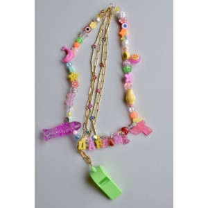 Choker triple raw with colorful happy beads polymer and chain