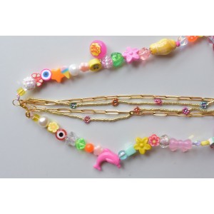Collier perles et chaine multicolore