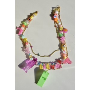 happy colorful choker with polymer pearls beads charms and chain