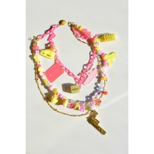 Maximalist pastel choker necklace with chain and beads