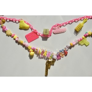 Triple row collar pastel party choker chain and beads