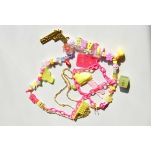 3 Row choker necklace with pastel charms beads and chain