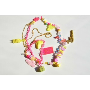 Triple row choker necklace with pastel yellow and pink beads