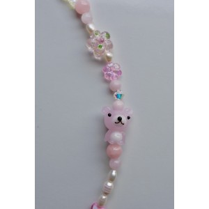 Pink bear beaded necklace it's a girl