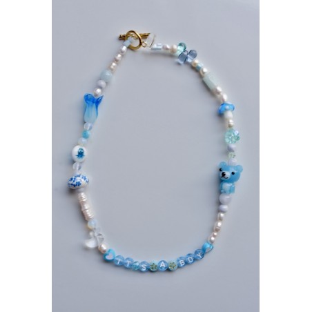 Blue lampwork and pearls  choker