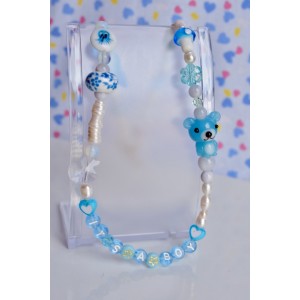 Blue lampwork beaded choker with baroque fresh pearls