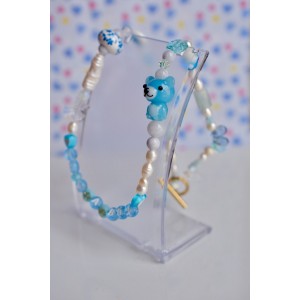 Collier bleu en perles en verre soufflées murano
