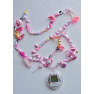 Happy beaded pink extra long necklace