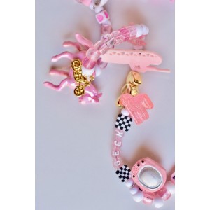 80's pink party beaded necklace handmade