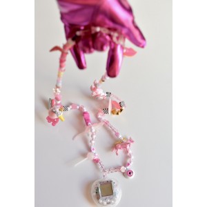 Pink 90's tamagotchi beaded necklace