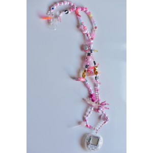 Pink extra long beaded necklace in 80s style