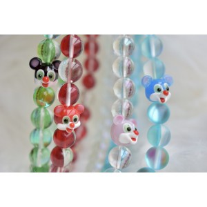 Mouse animal glass necklace and cristal beads