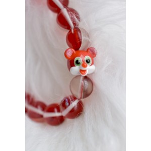 Choker necklace bright red mouse in blown glass