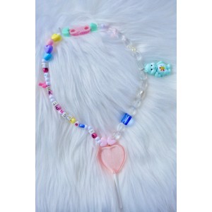 Blue rainbow bear necklace