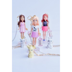 Earrings with barbie doll and her animal pet
