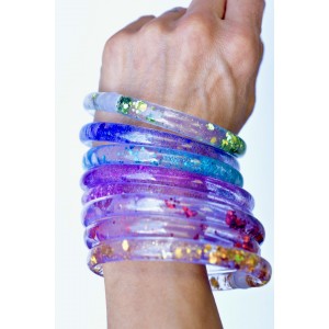 Eighties aesthetic water bangles with floating glitters