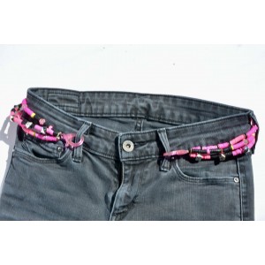 Pink beaded rivets belt with heishi