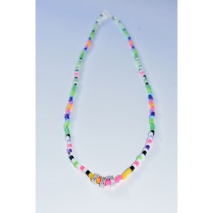 Multicolor beaded necklace with plastic iron beads