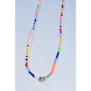 Multicolor beaded necklace with plastic iron beads