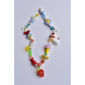 Necklace with multicoloured animals glass beads