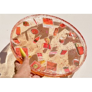 Orange vintage resin tray handmade by Bordelinparis