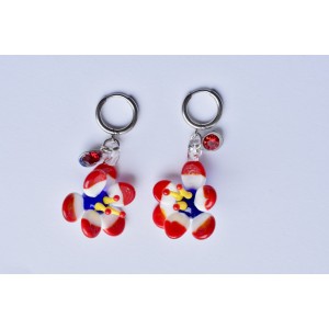 Red and blue flowers glass earrings