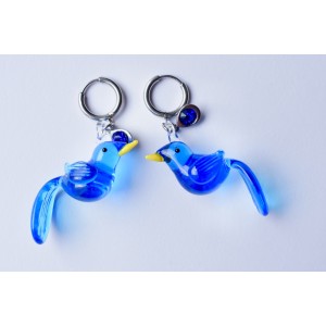 Blue bird in translucide glass earrings