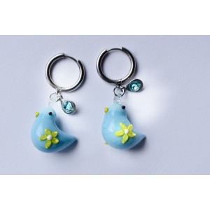 Blue birds glass earrings