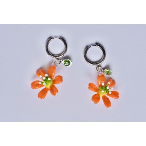 Orange flowers glass earrings