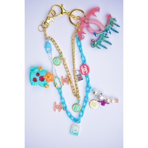 Chains and grigris fasteners and decorative charms for handbags