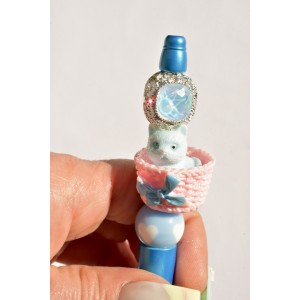 Kitten pen with its crystal bead handmade in France by Bordelinparis