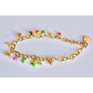 Necklace with large chain and fruits charms