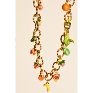 Collier chaine à gros maillons multi charmes fruits