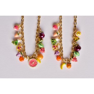 Collier chaine à gros maillons multi charmes fruits