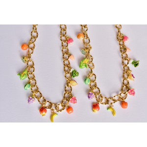 Collier chaine à gros maillons multi charmes fruits