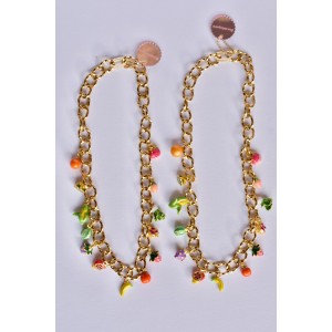 Collier chaine à gros maillons multi charmes fruits