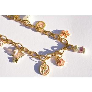 Pink necklace with 13 pastel charms