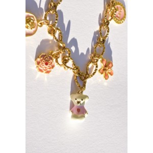 La vie en rose necklace with 13 pastel charms and teddy bear