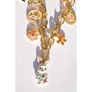 La vie en rose necklace with 13 pastel charms and its bunny