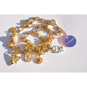 Pink necklace with 13 pastel charms